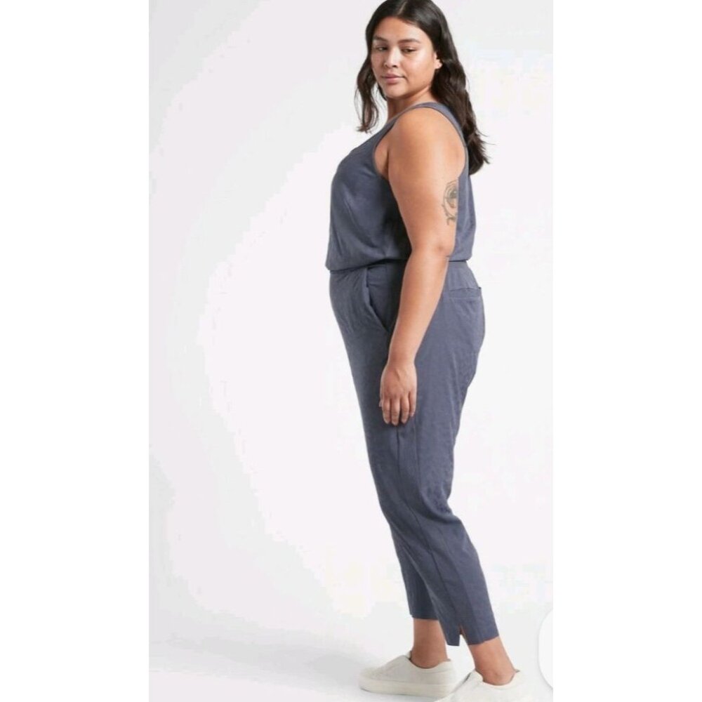 Athleta Women's Brooklyn Textured Jumpsuit Blue Leapord Print Size 26